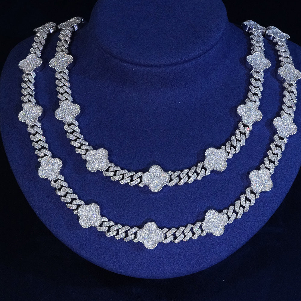 8mm Diamond Clover Prong Cuban Chain