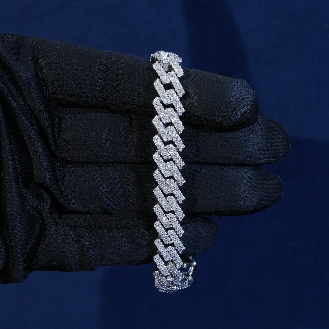10mm Moissanite 2-Row Cuban Extended Clasp Bracelet
