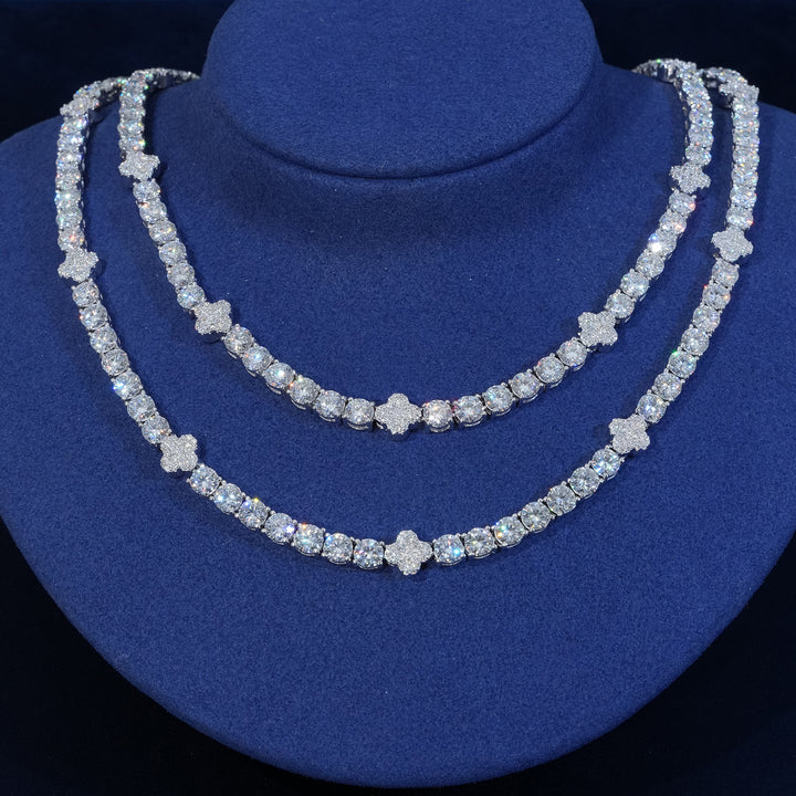 5mm Moissanite Clover Tennis Chain Necklace