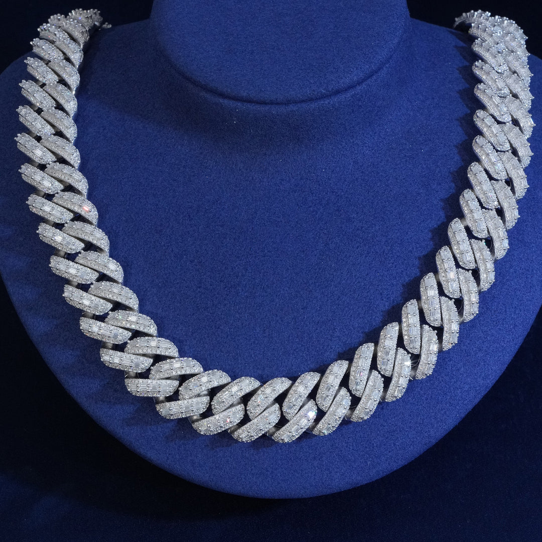 18mm Baguette Prong Cuban Link Chain