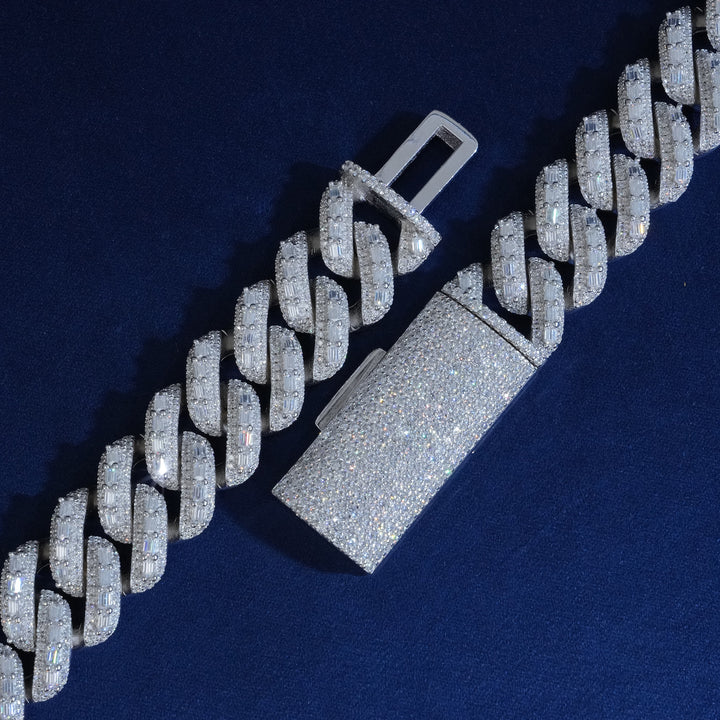 18mm Baguette Prong Cuban Link Chain