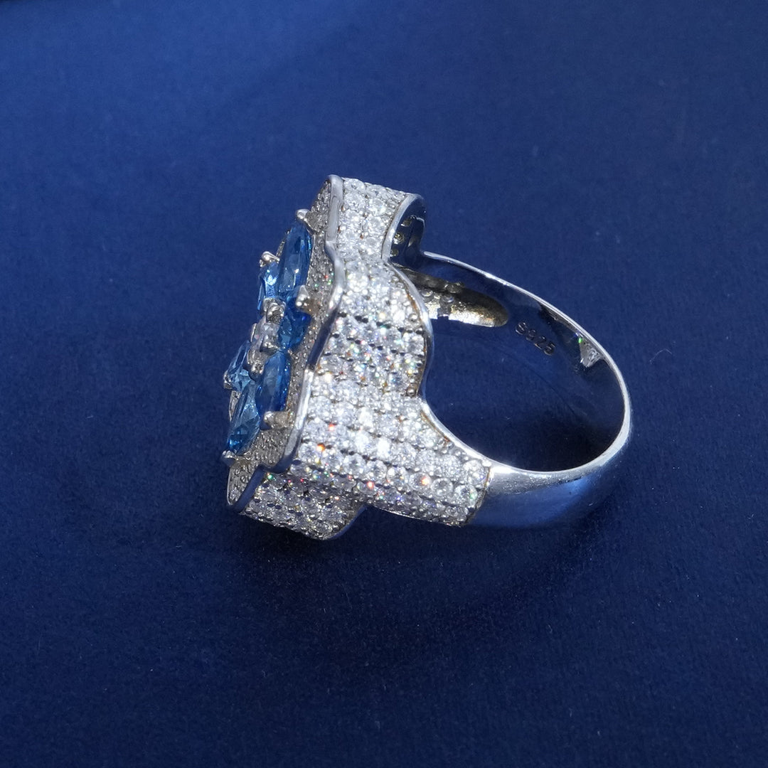 Moissanite Blue Flower Iced Ring