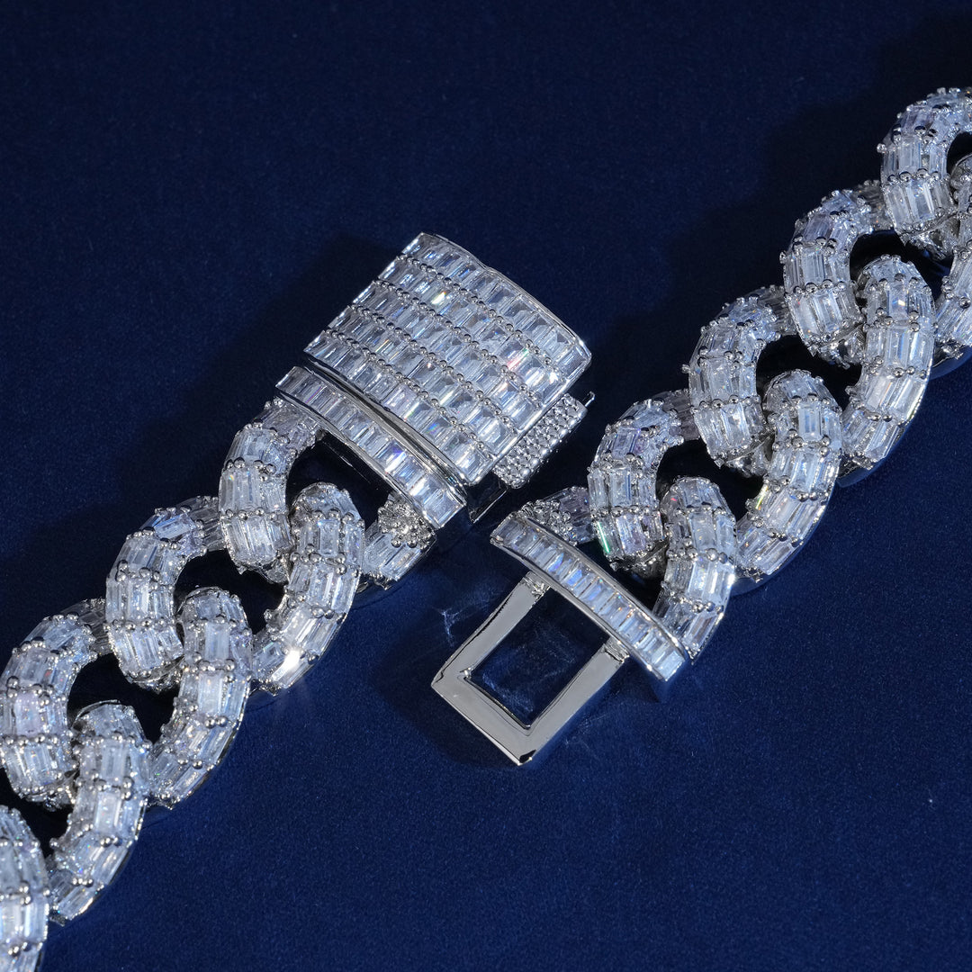 21mm Baguette Diamond Cuban Link Chain