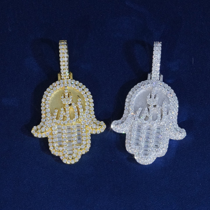 Moissanite Round & Baguette Cut Hamsa Hand Pendant