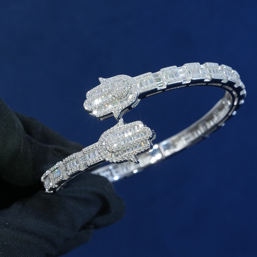 Diamond Baguette Hamsa Bangle Bracelet