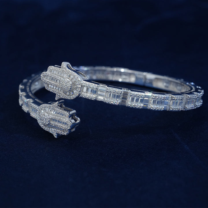 Diamond Baguette Hamsa Bangle Bracelet