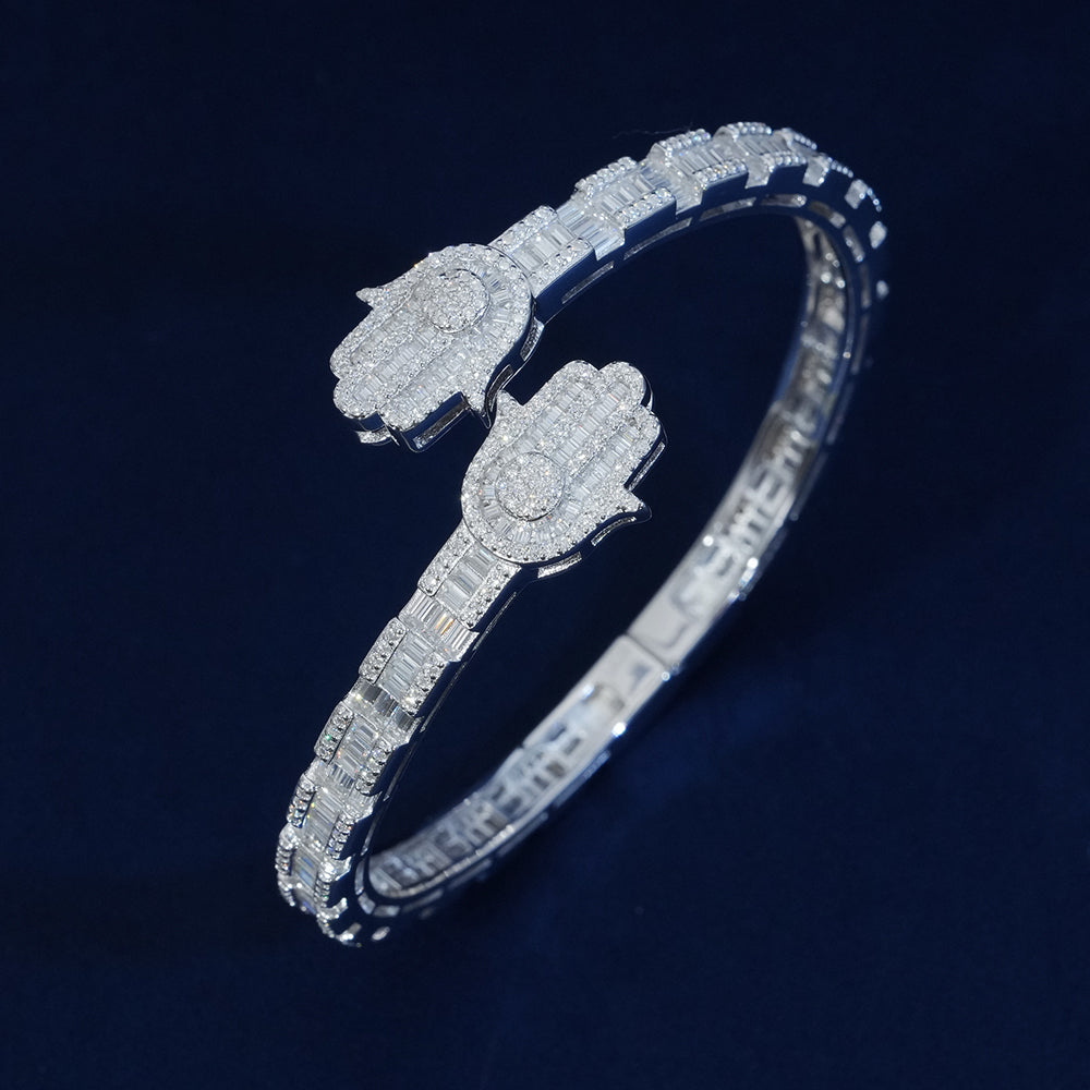 Diamond Baguette Hamsa Bangle Bracelet