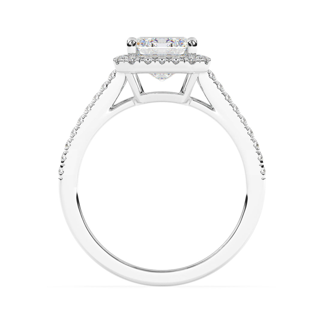 Adorned Halo Emerald Cut Moissanite Ring