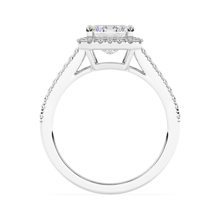 Adorned Halo Emerald Cut Moissanite Ring