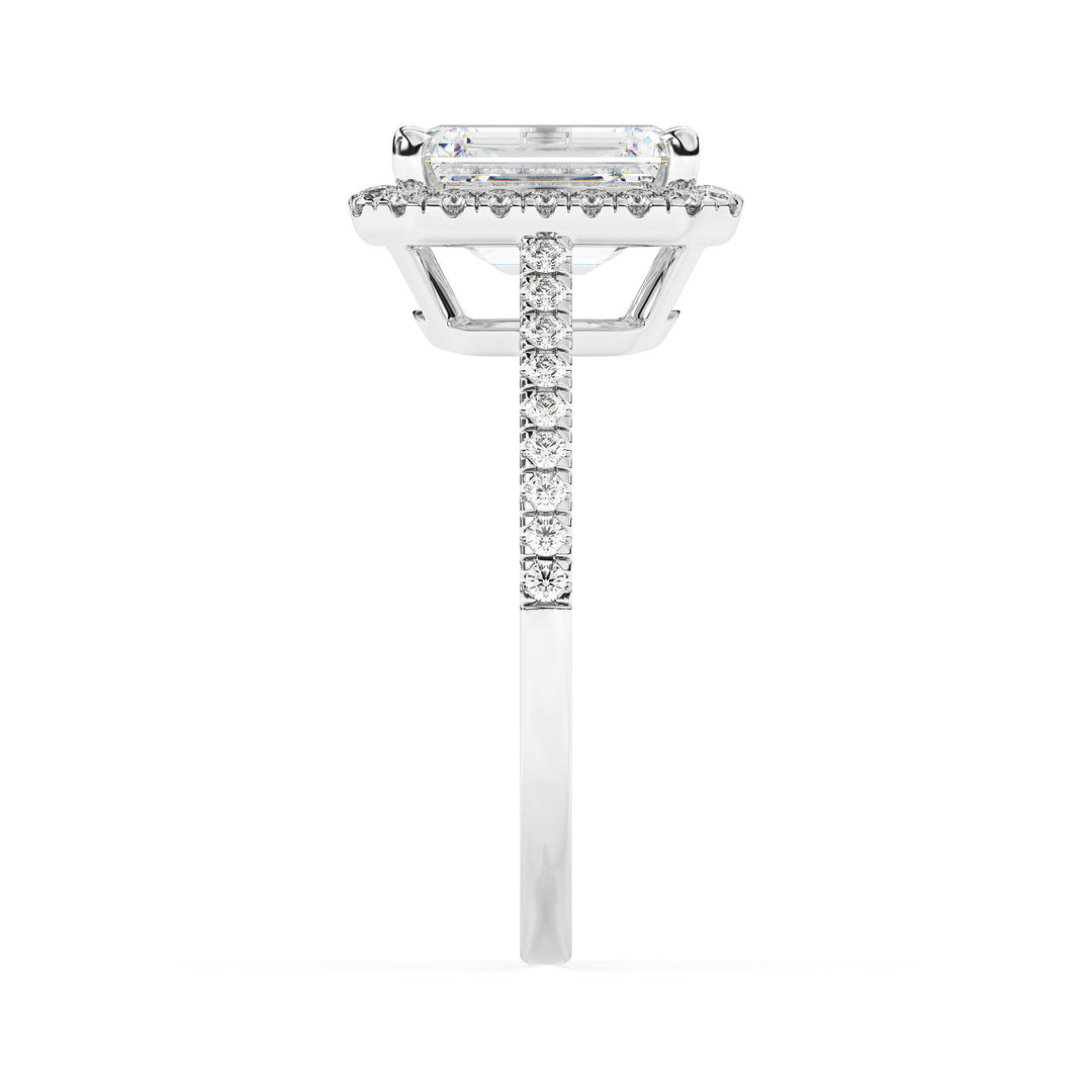 Adorned Halo Emerald Cut Moissanite Ring