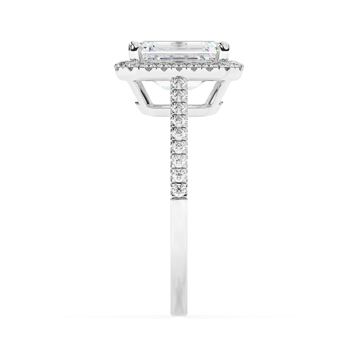 Adorned Halo Emerald Cut Moissanite Ring