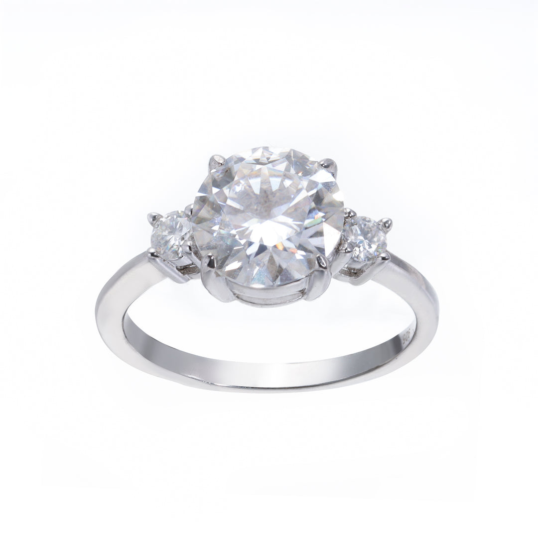 Celestia Three Stone Round Cut Moissanite Ring