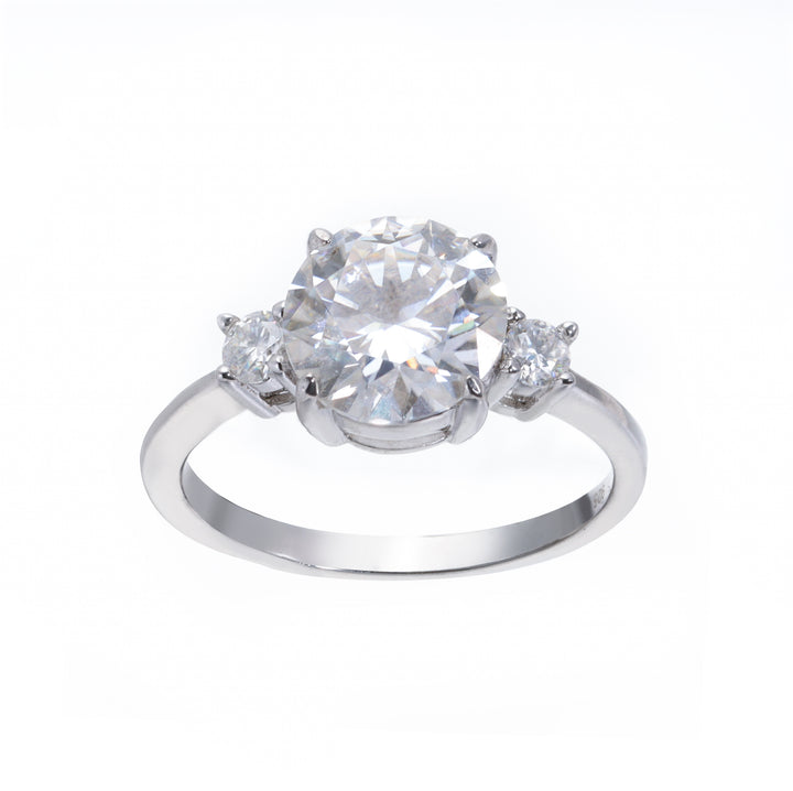 Celestia Three Stone Round Cut Moissanite Ring