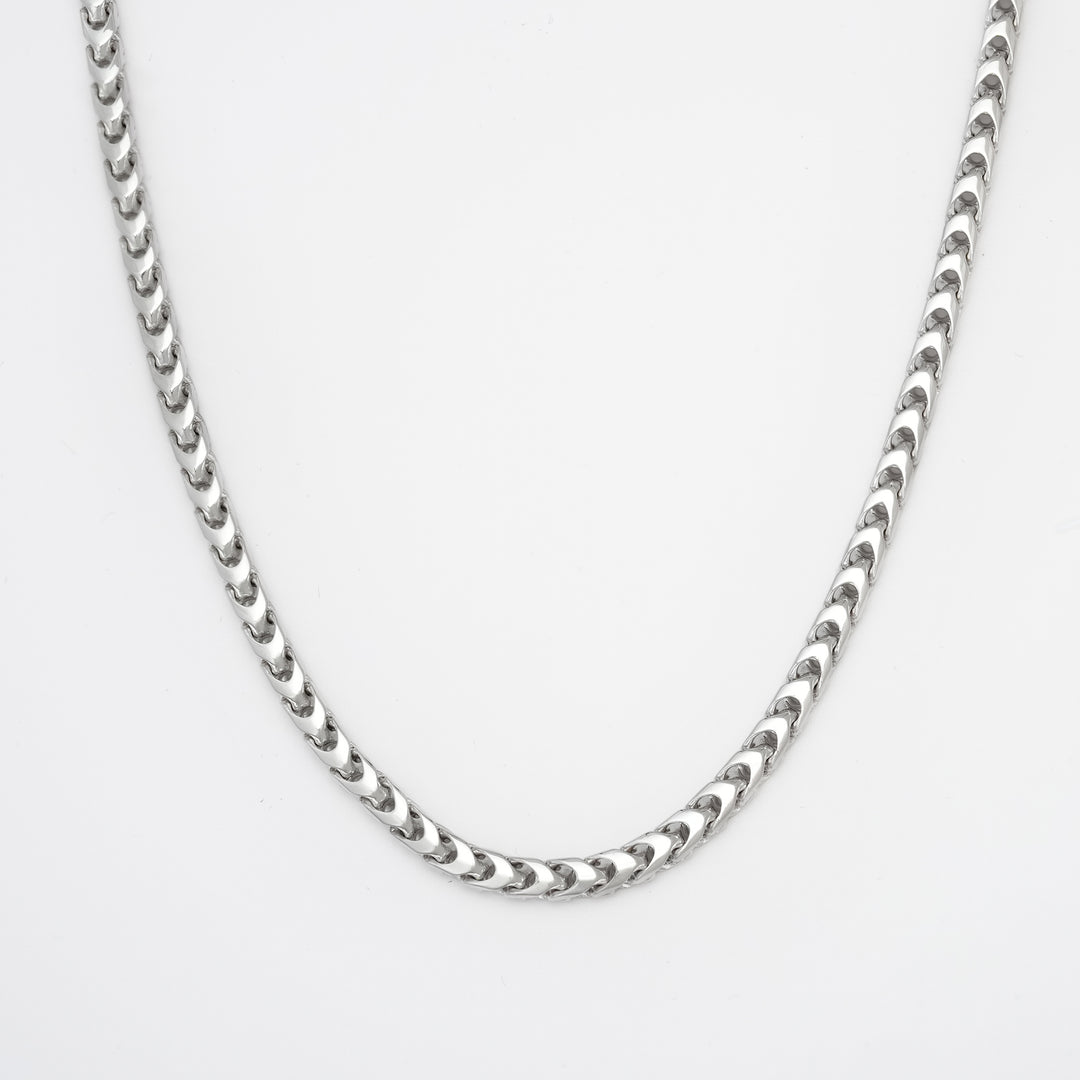 4mm S925 Franco Chain with Moissanite Clasp in White Gold