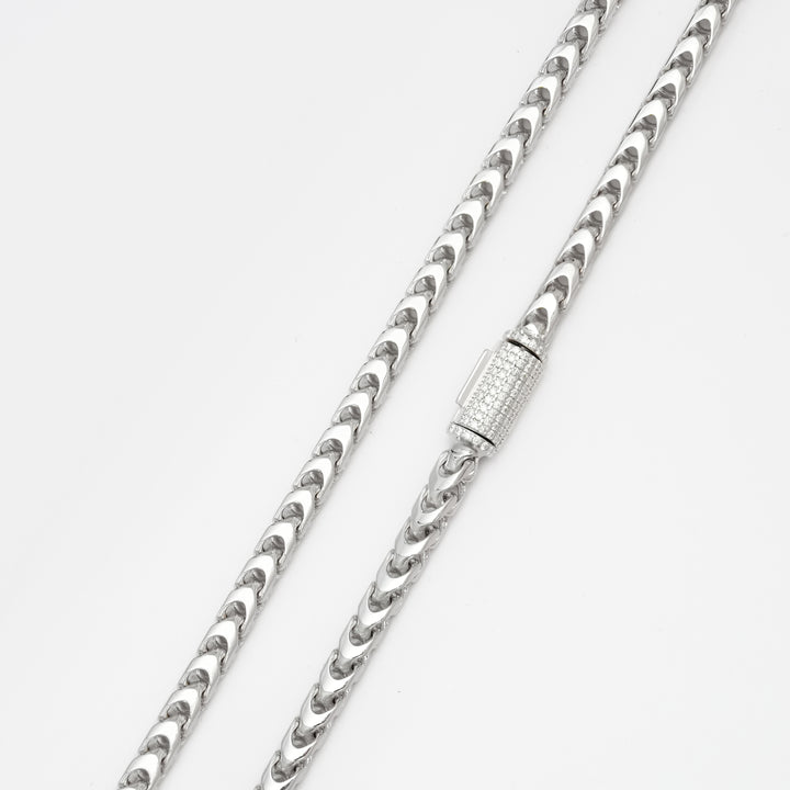 4mm S925 Franco Chain with Moissanite Clasp in White Gold