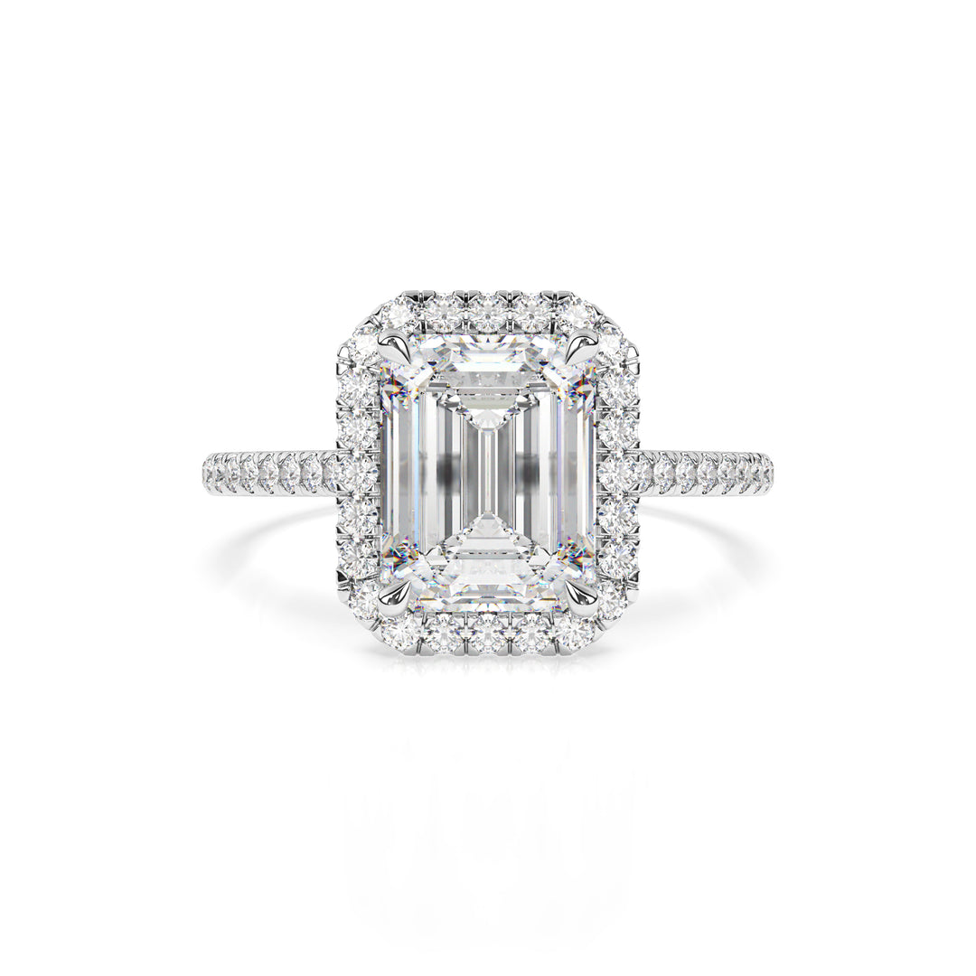 Adorned Halo Emerald Cut Moissanite Ring