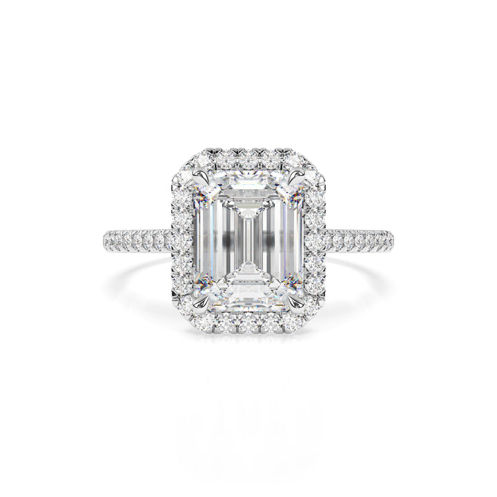 Adorned Halo Emerald Cut Moissanite Ring