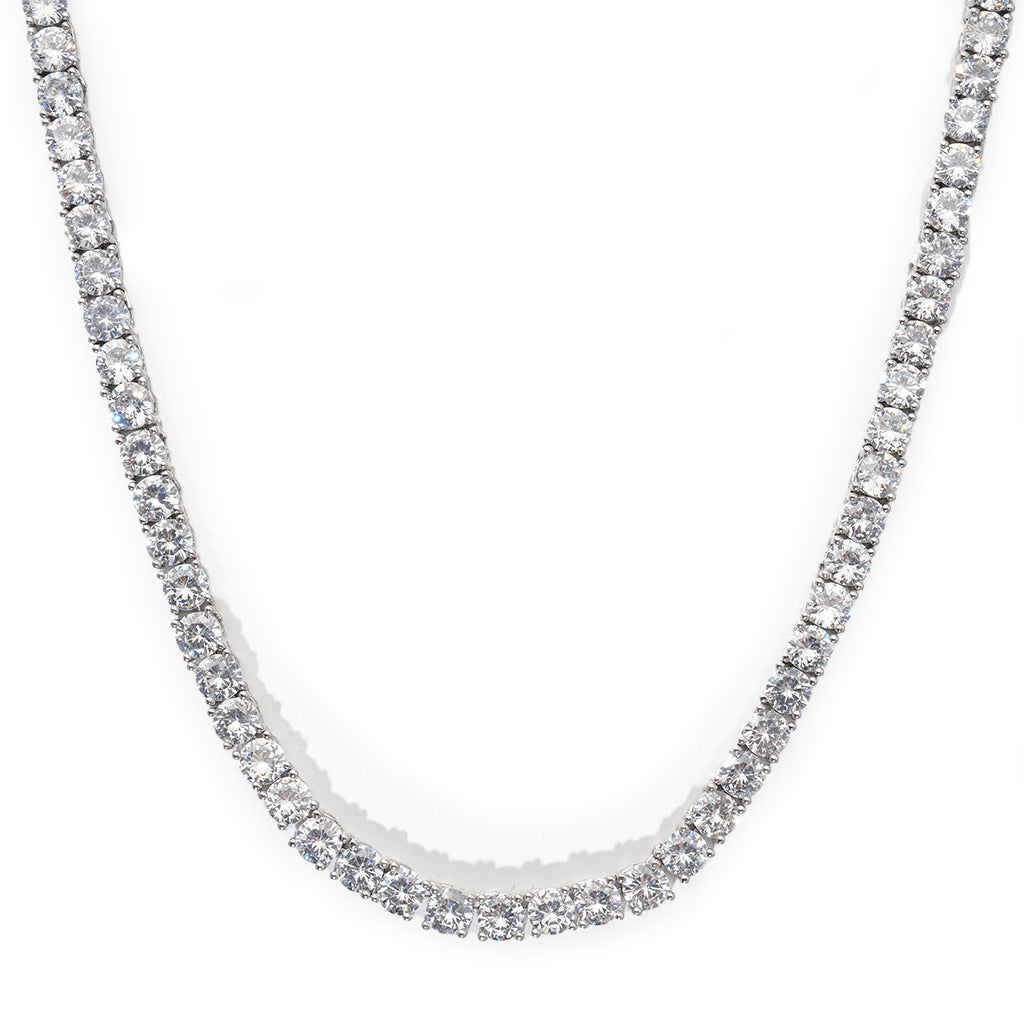 5mm Round Cut Diamond Tennis Chain in White Gold Plating