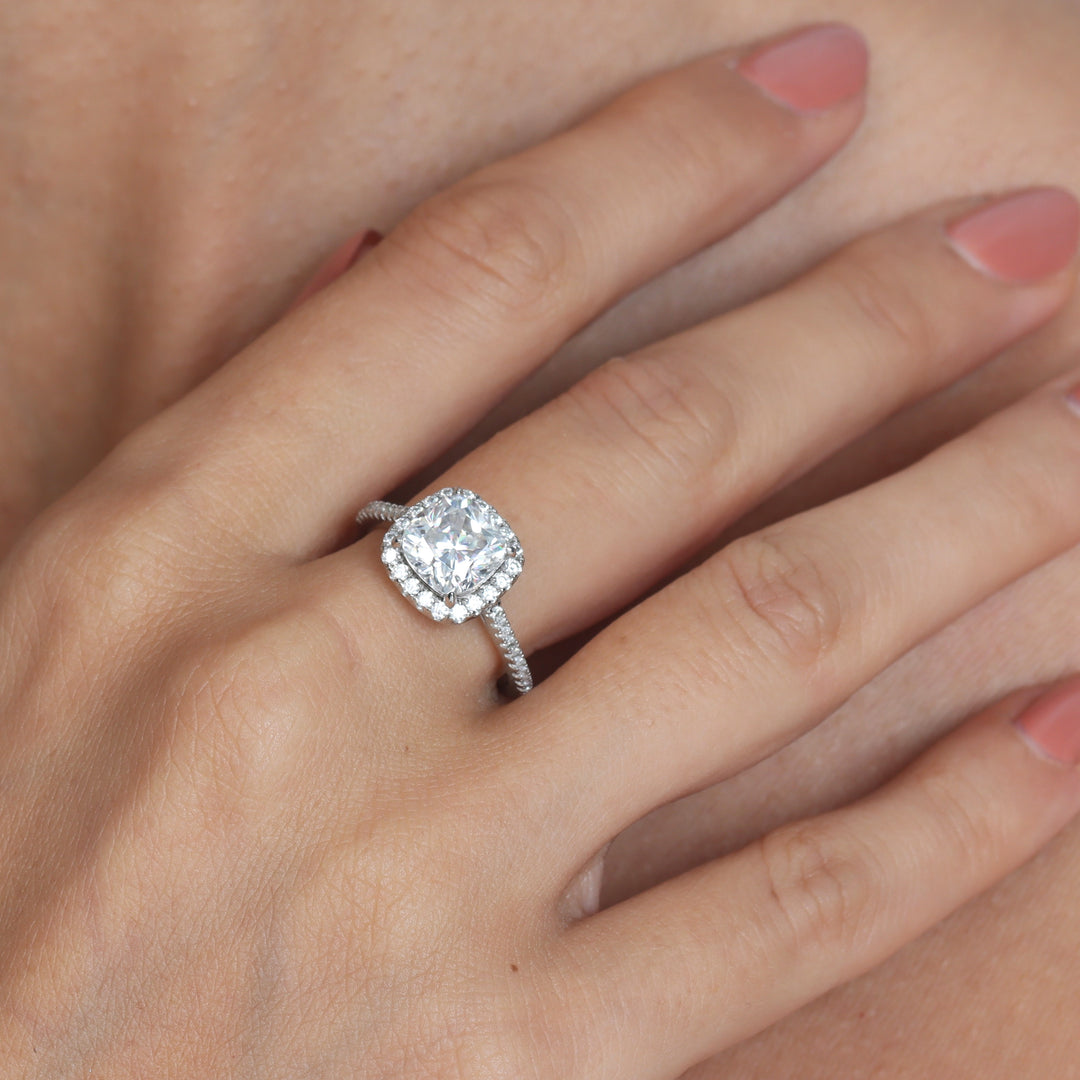 Adorned Halo Cushion Cut Moissanite Ring