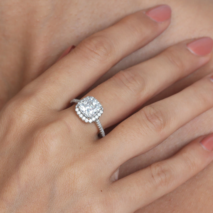 Adorned Halo Cushion Cut Moissanite Ring