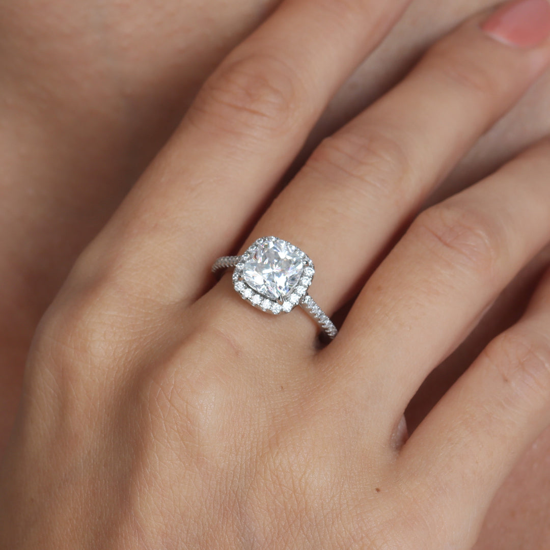 Adorned Halo Cushion Cut Moissanite Ring