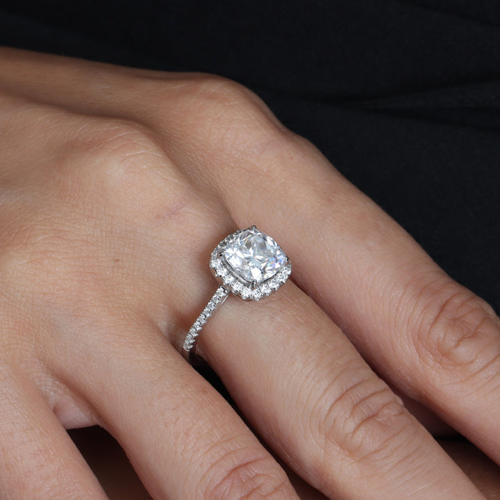 Adorned Halo Cushion Cut Moissanite Ring