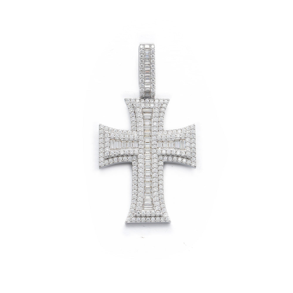 Layered Baguette Cross Pendant