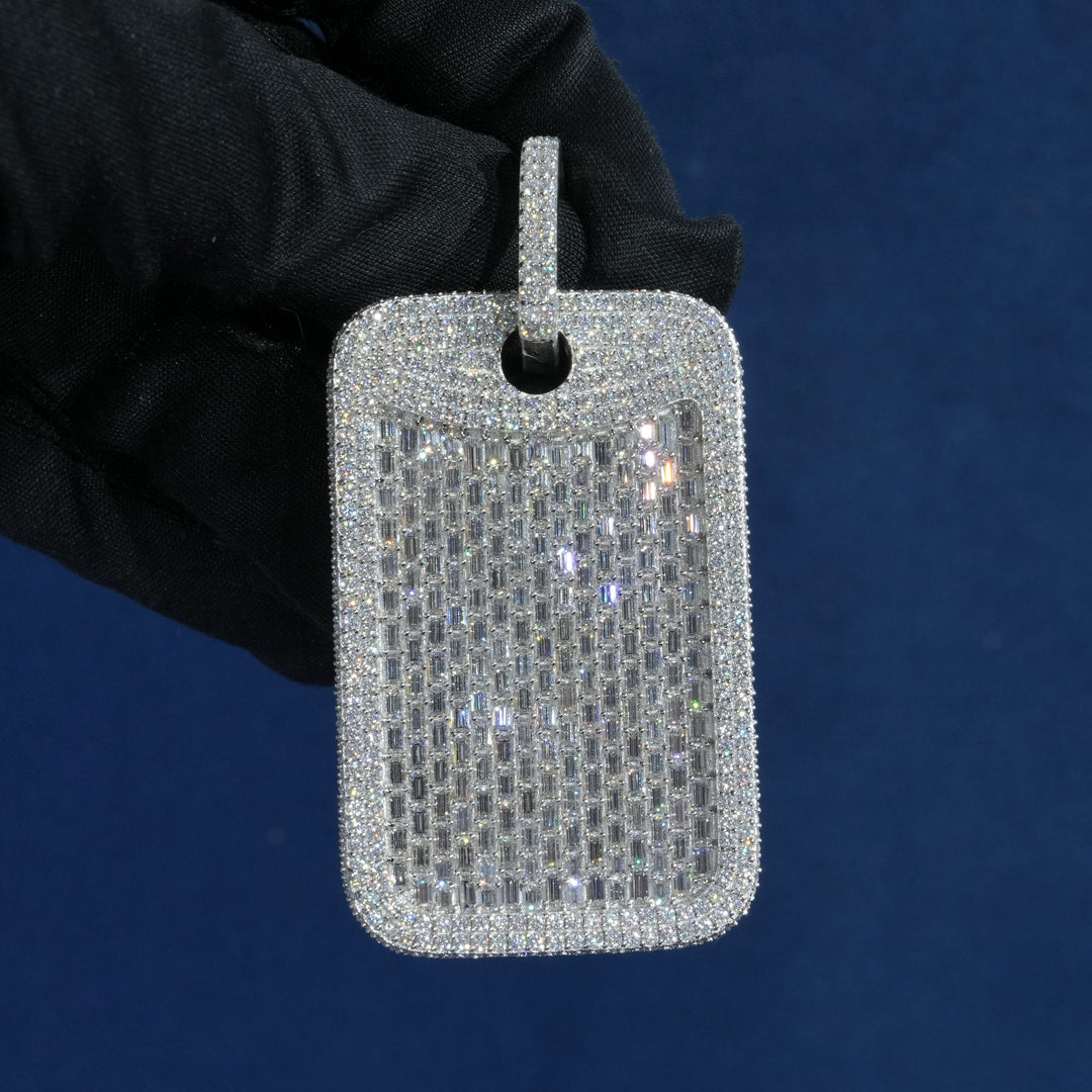 Baguette Diamond Dog Tag Pendant Necklace