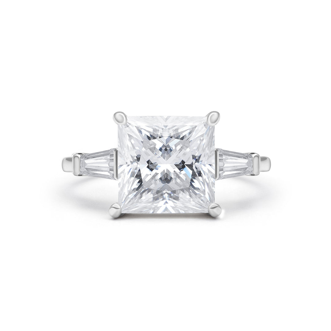 Baguette Three Stone Princess Cut Moissanite Ring