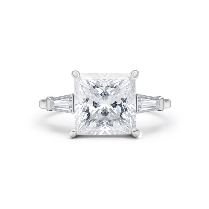 Baguette Three Stone Princess Cut Moissanite Ring