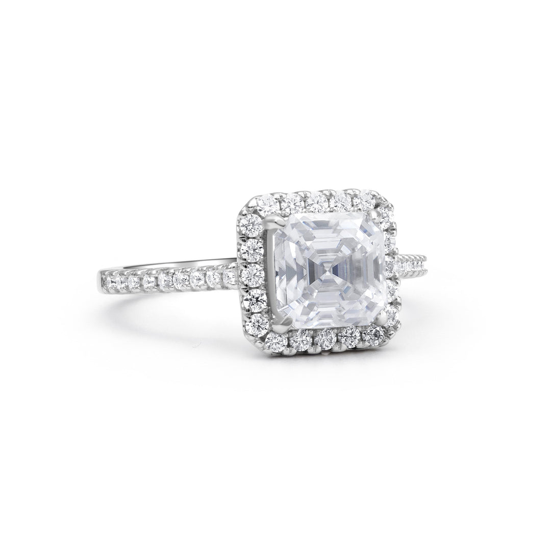 Adorned Halo Asscher Cut Moissanite Ring