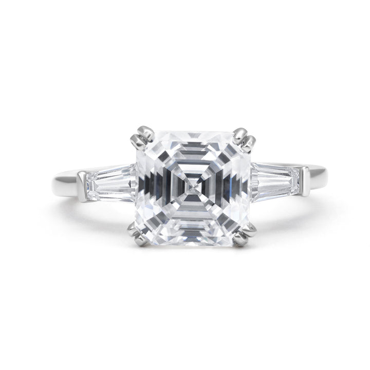 Baguette Three Stone Asscher Cut Moissanite Ring