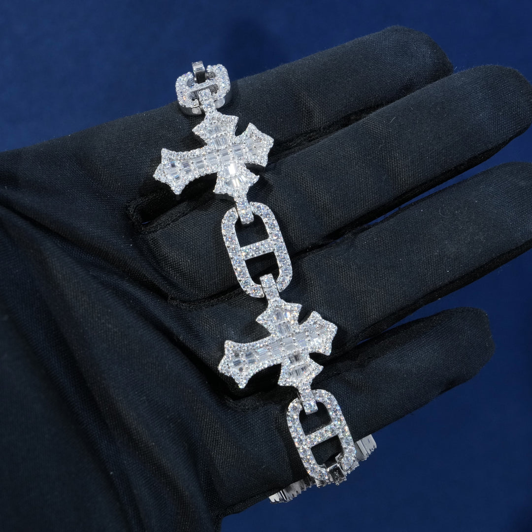Moissanite Baguette Cross Pig Nose Bracelet