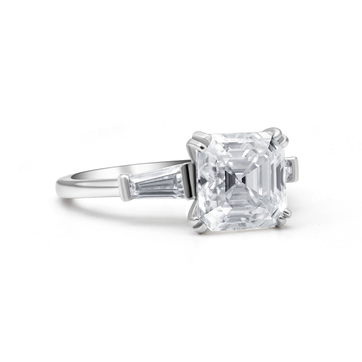 Baguette Three Stone Asscher Cut Moissanite Ring