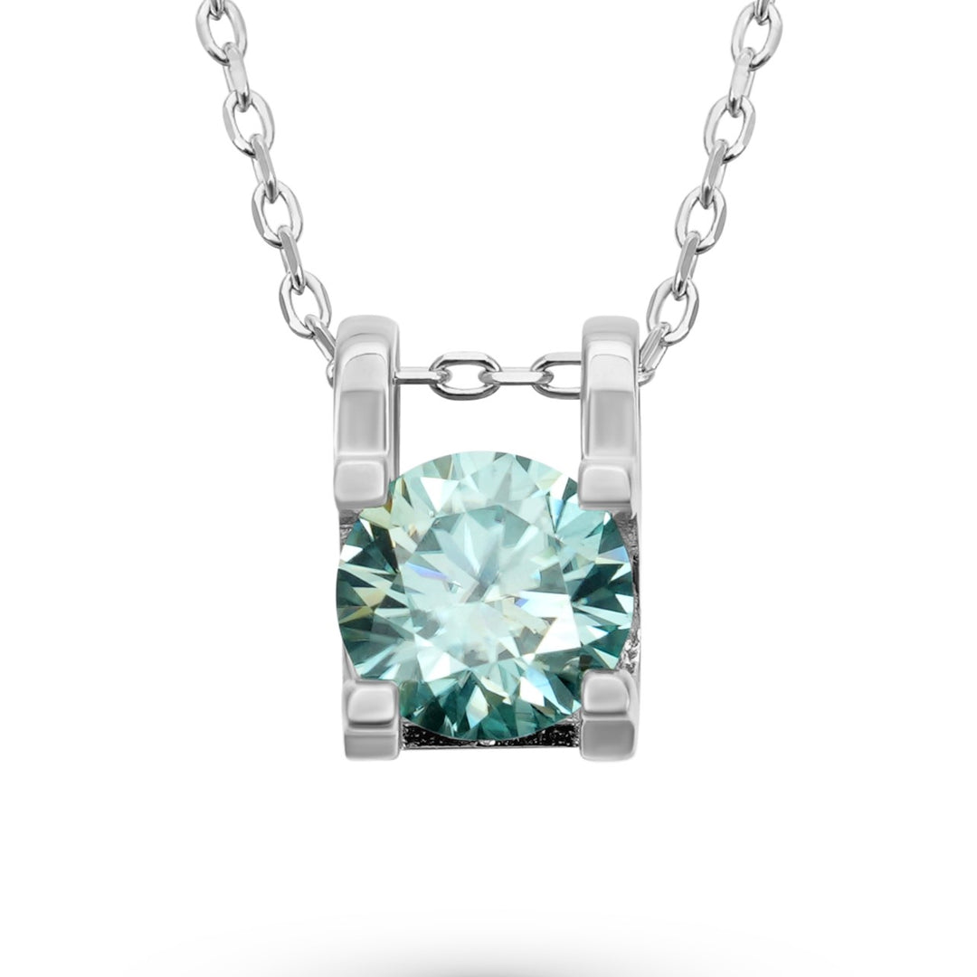 1 Carat Round Cut Blue Green Moissanite Necklace