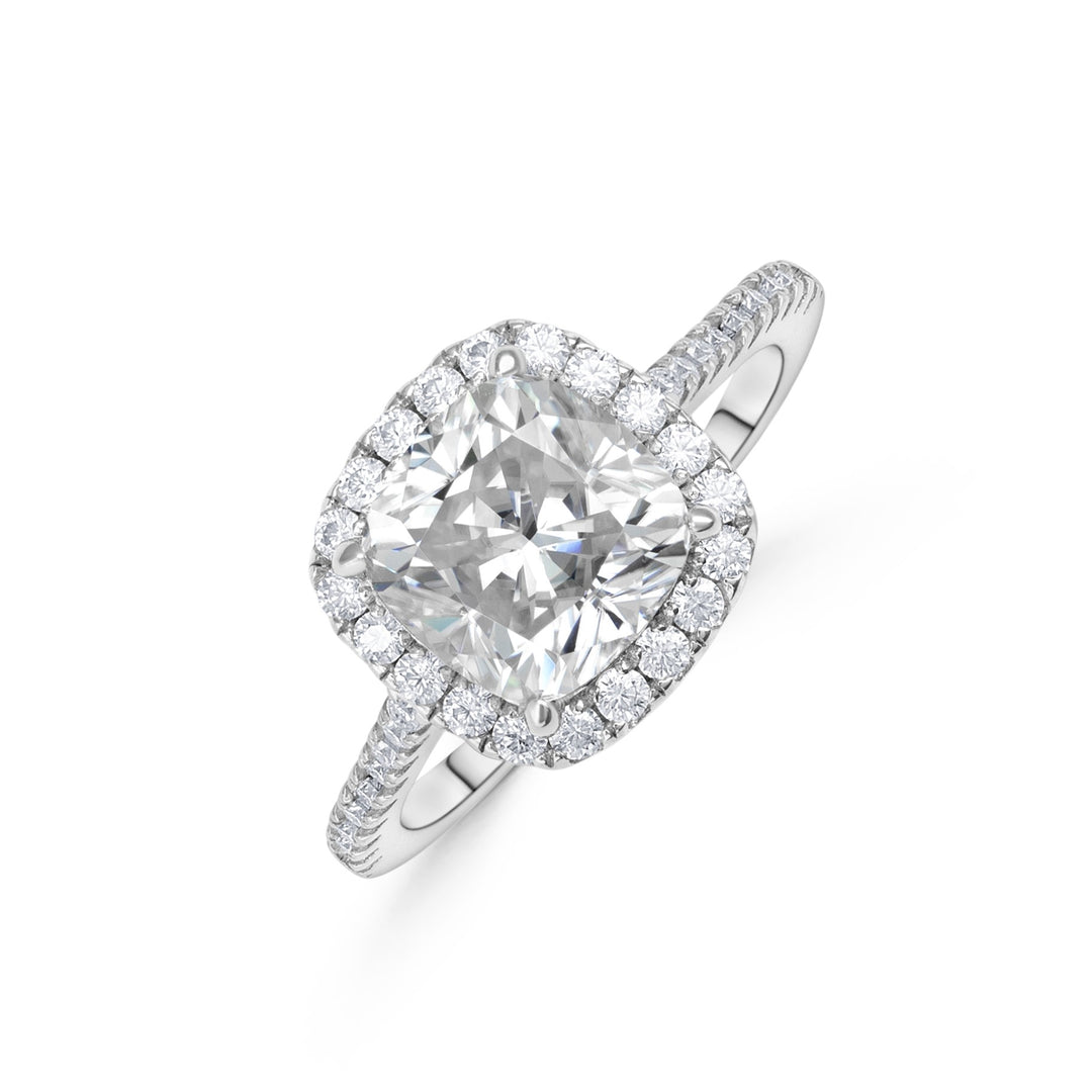 Adorned Halo Cushion Cut Moissanite Ring