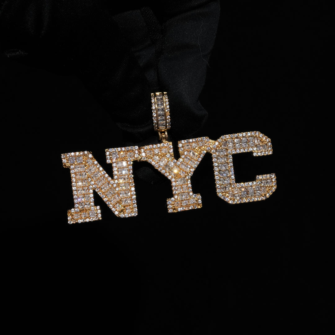 College Font Baguette Diamond Custom Name Pendant