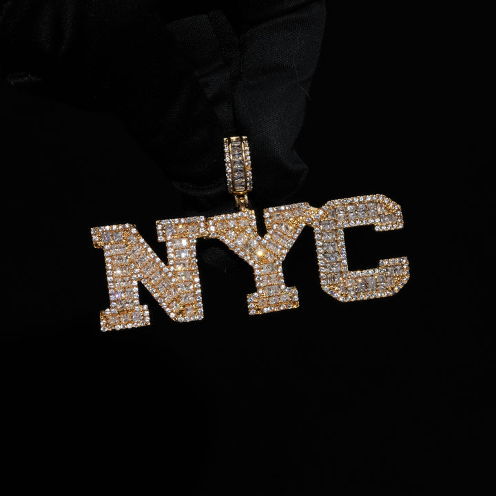 College Font Baguette Diamond Custom Name Pendant