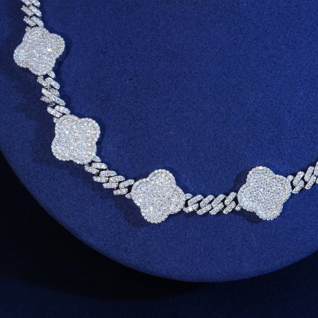 8mm Diamond Clover Prong Cuban Chain