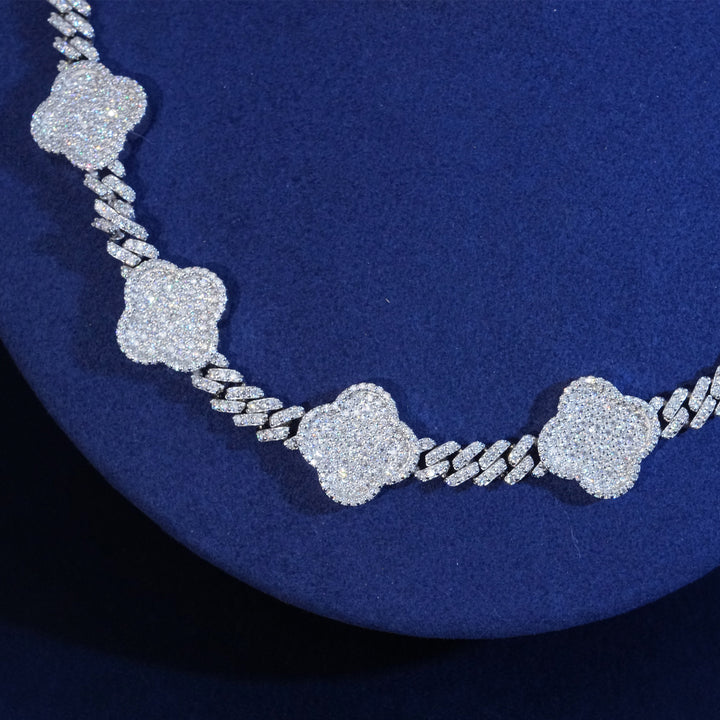 8mm Diamond Clover Prong Cuban Chain