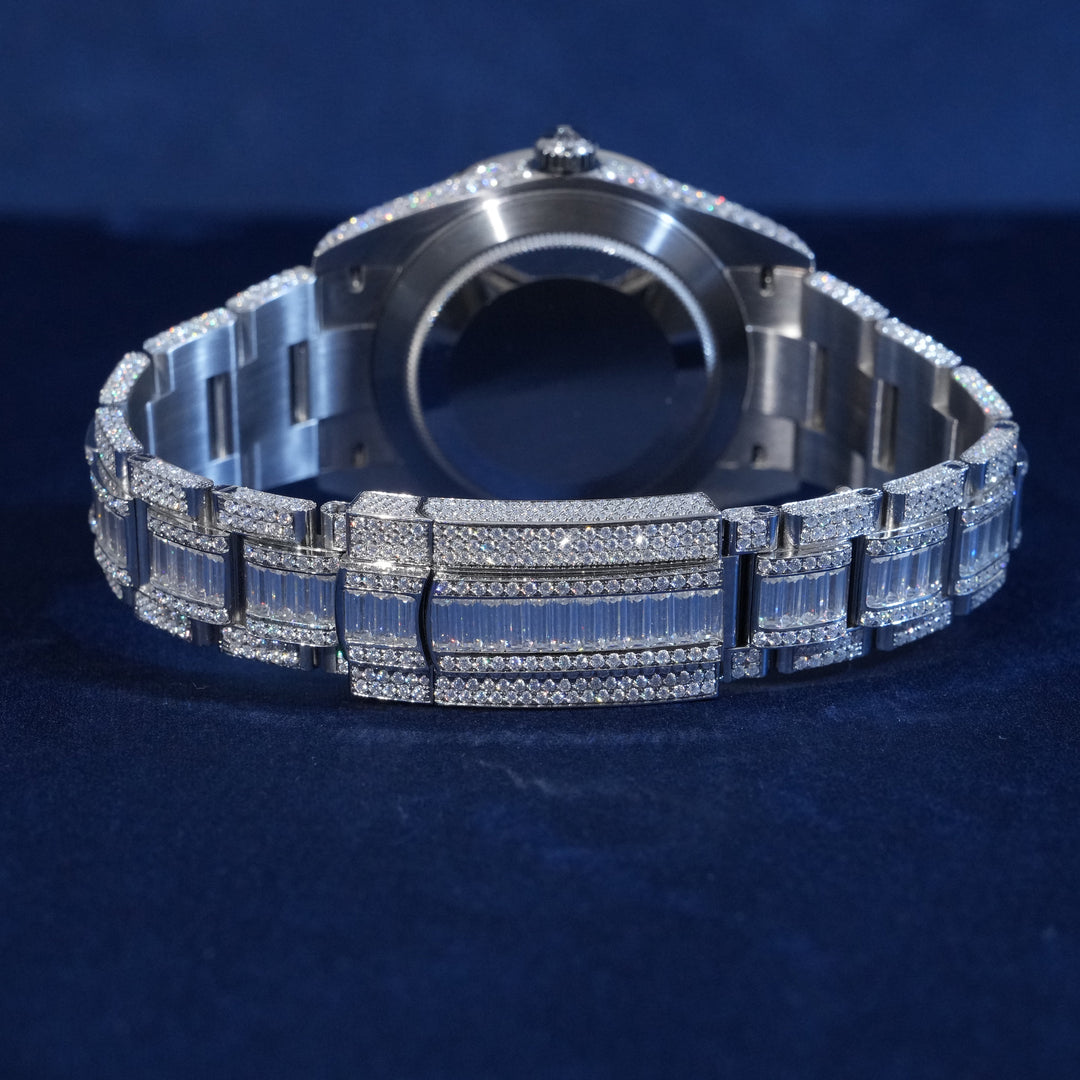 Moissanite Iced Numeral Dial Watch In White Gold