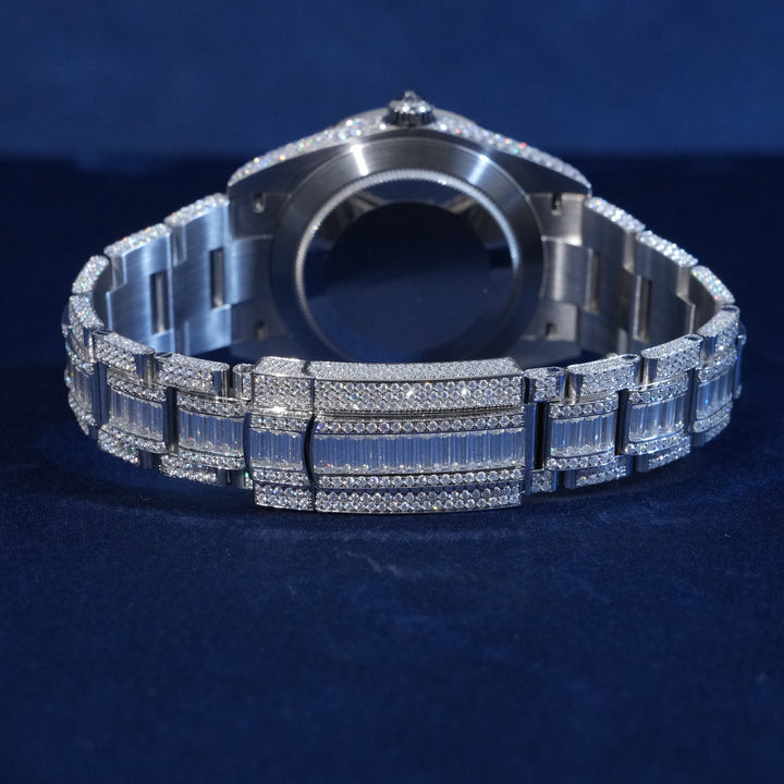 Moissanite Iced Numeral Dial Watch In White Gold
