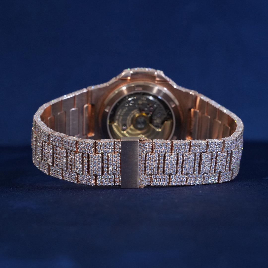 Moissanite Iced Cushion Dial Watch In Rose Gold
