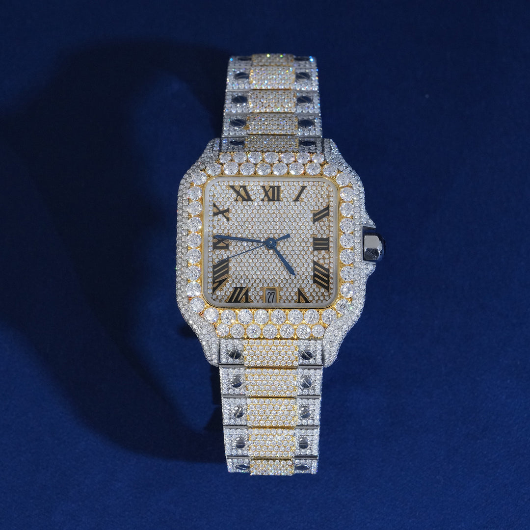 Moissanite Two Tone Roman Number Diamond Dial Watch