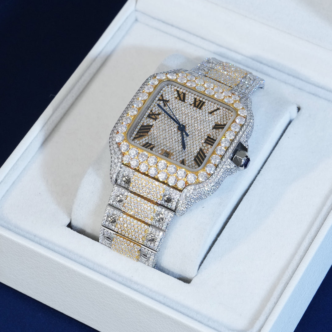 Moissanite Two Tone Roman Number Diamond Dial Watch