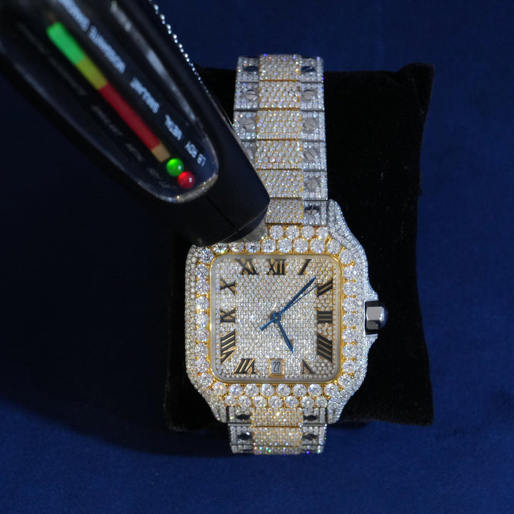 Moissanite Two Tone Roman Number Diamond Dial Watch