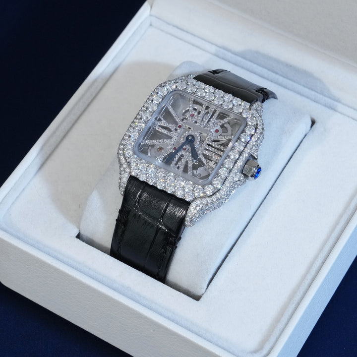 Moissanite Skeleton Mechanical Watch LEATHER BAND