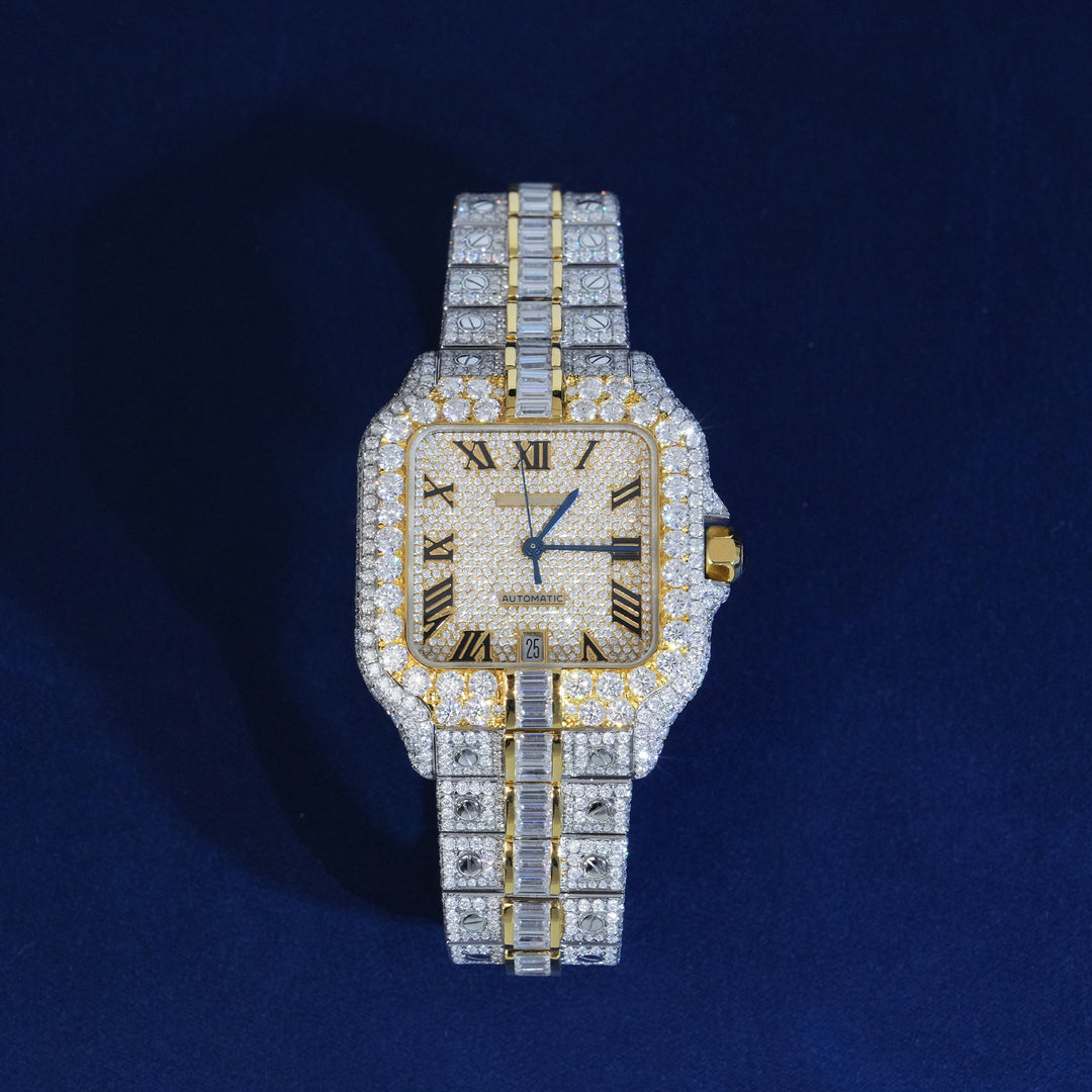 Moissanite Two Tone Roman Number Automatic Watch