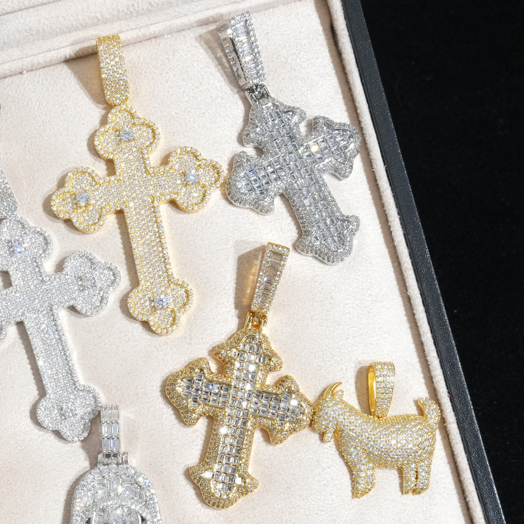 Moissanite Baguette Gothic Cross Pendant