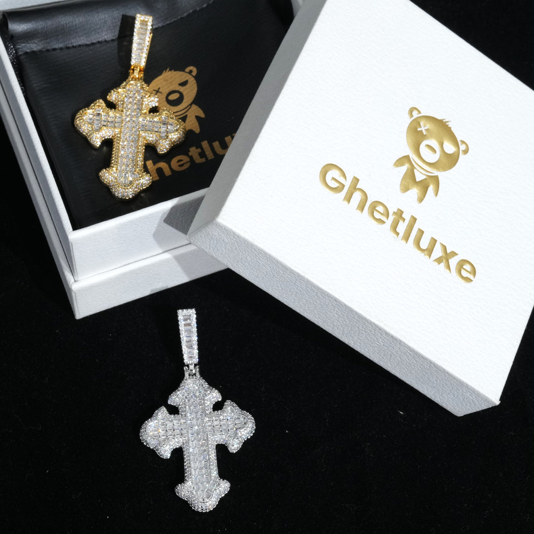 Moissanite Baguette Gothic Cross Pendant
